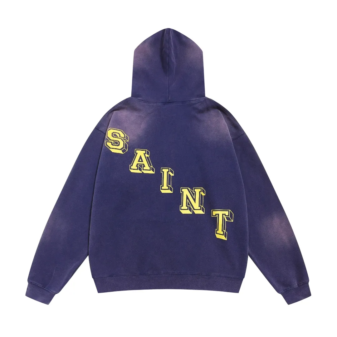 SAINT Michael retro angel print loose heavyweight washed distressed casual vintage hoodie sweatshirt top Fabric: 420g Style number: SM631 Size: S-M-L-XL Color: black and red-black and blue-blue and yellow Price: P236